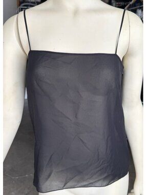 Christian Dior Women Silk Size 4 Top Spaghetti Strap Zipper Italy Black Sheer